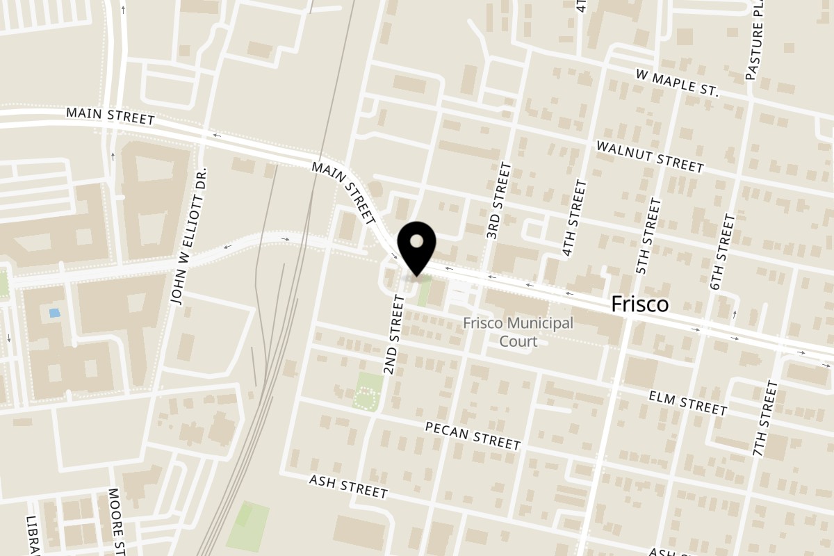 Map showing the location of Haystack Burgers and Barley Frisco on 6705 Main St in Frisco